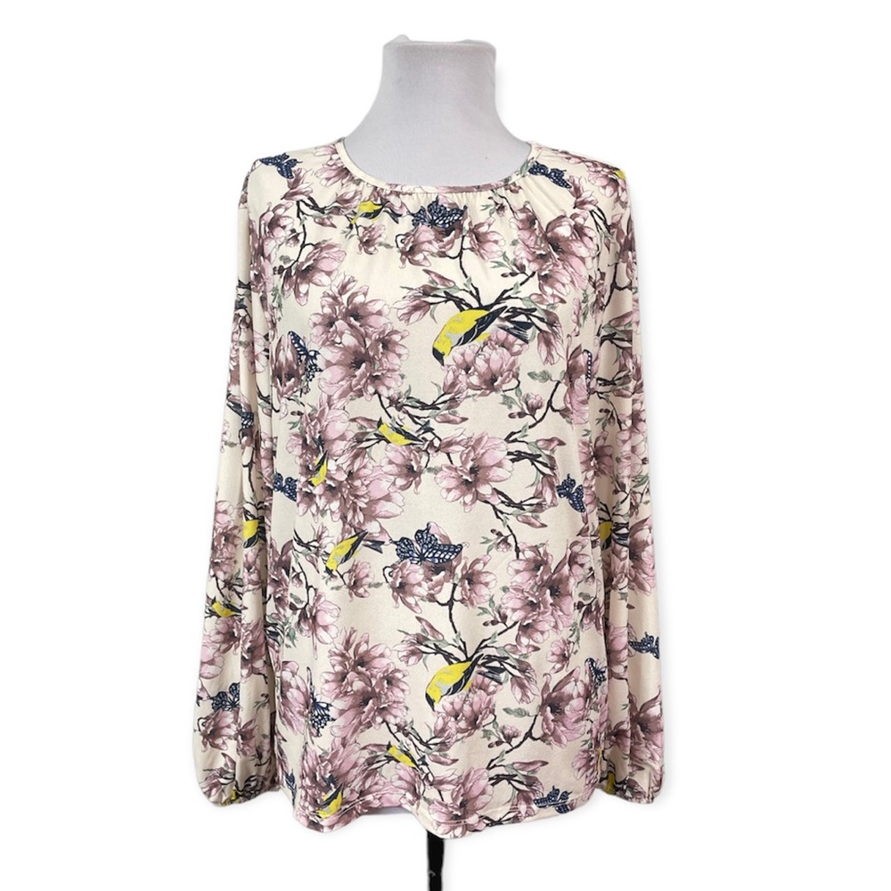 H&M NEW Women's Small Blouse Butterflies Birds Stretchy Long Sleeves - Picture 1 of 6